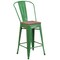 Merrick Lane Donnely Metal Dining Stool with Curved Slatted Back and Textured Wood Seat